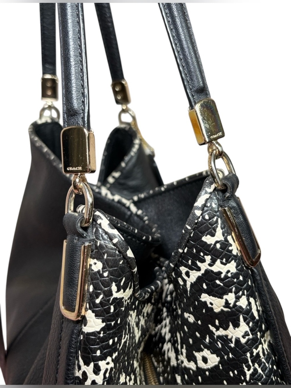 Coach Madison Phoebe Shoulder Bag Black Two-Tone Python Embossed Leather EUC - Picture 9 of 11